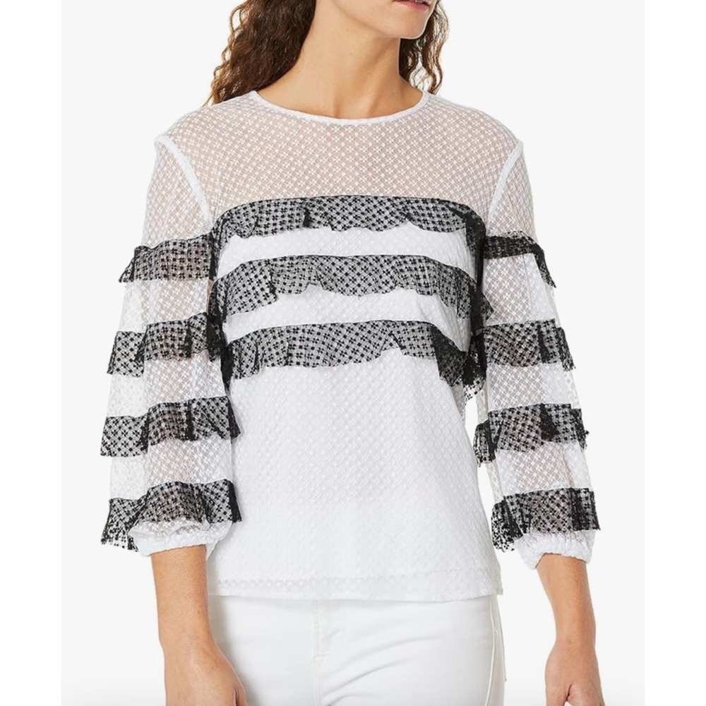 Milly Gabriella Silk Long Sleeve Ruffle Blouse